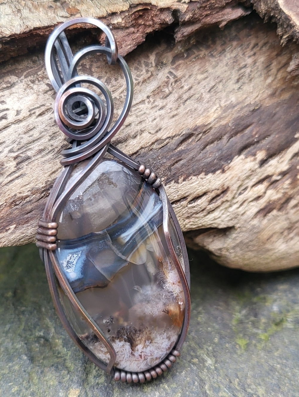 UV Reactive Volcano Agate Wire Wrapped Pendant